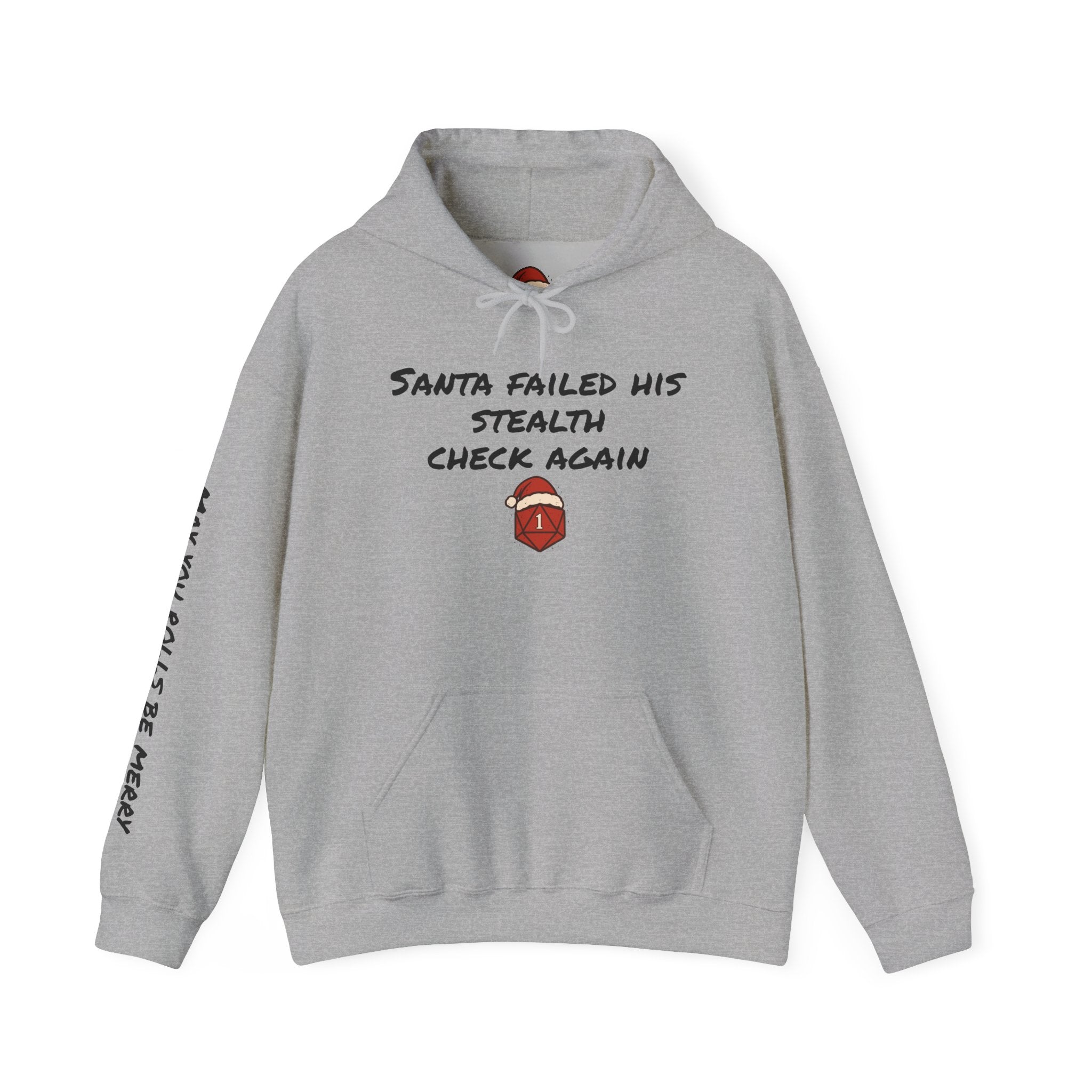 D20 Santa Failed His Stealth Check Hoodie, Funny Christmas Gaming Sweatshirt, May Your Rolls Be Merry, Unisex Hooded Jumper, Santa Hat