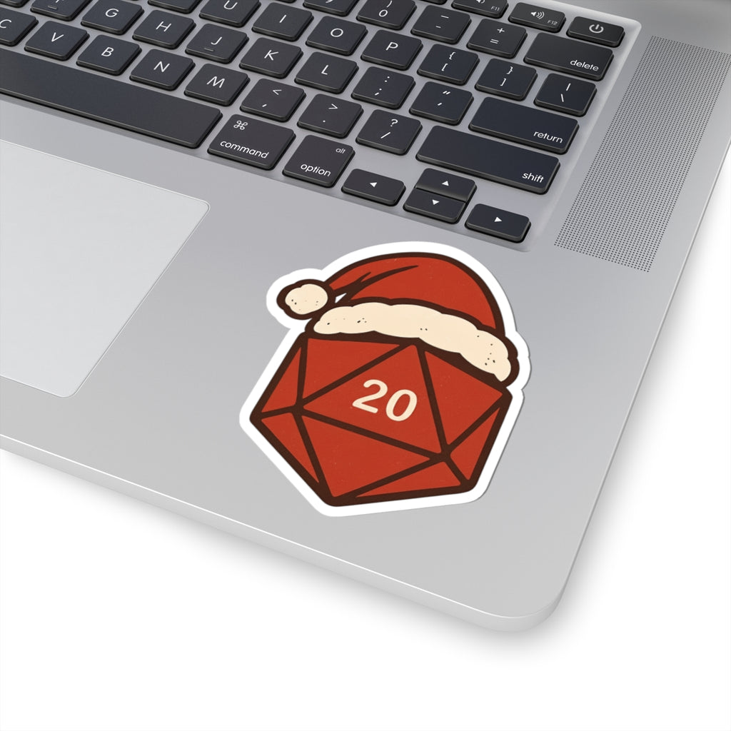 Christmas D20 Sticker — Santa Hat Critical Hit Sticker for Gamers