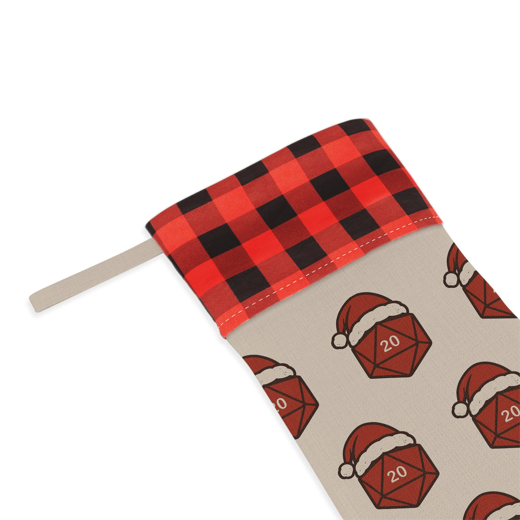 Santa Hat D20 Pattern Christmas Stocking | Plaid Cuff Holiday Stocking