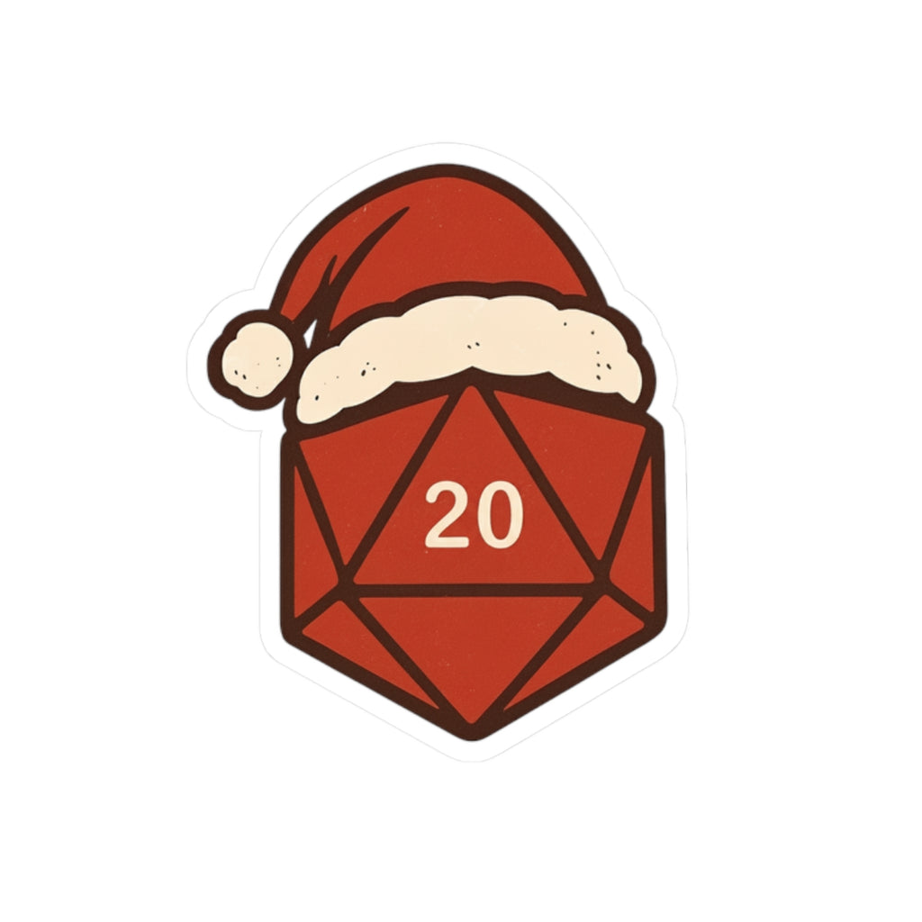 Christmas D20 Sticker — Santa Hat Critical Hit Sticker for Gamers