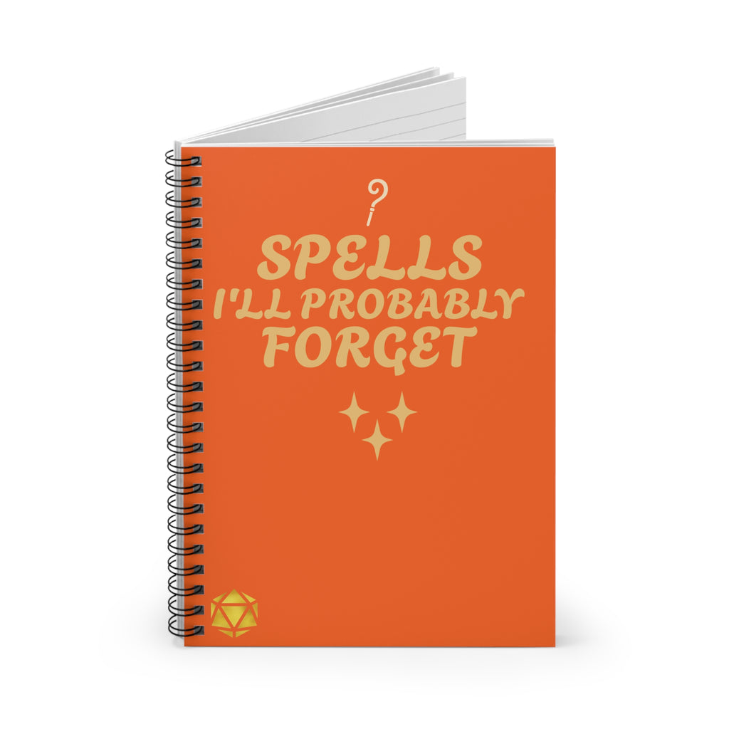 Ruled Line Spiral Notebook - Spells I'll probably forget - D&D Spellcasters