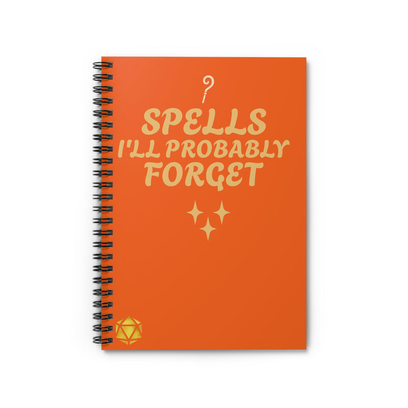 Ruled Line Spiral Notebook - Spells I'll probably forget - D&D Spellcasters