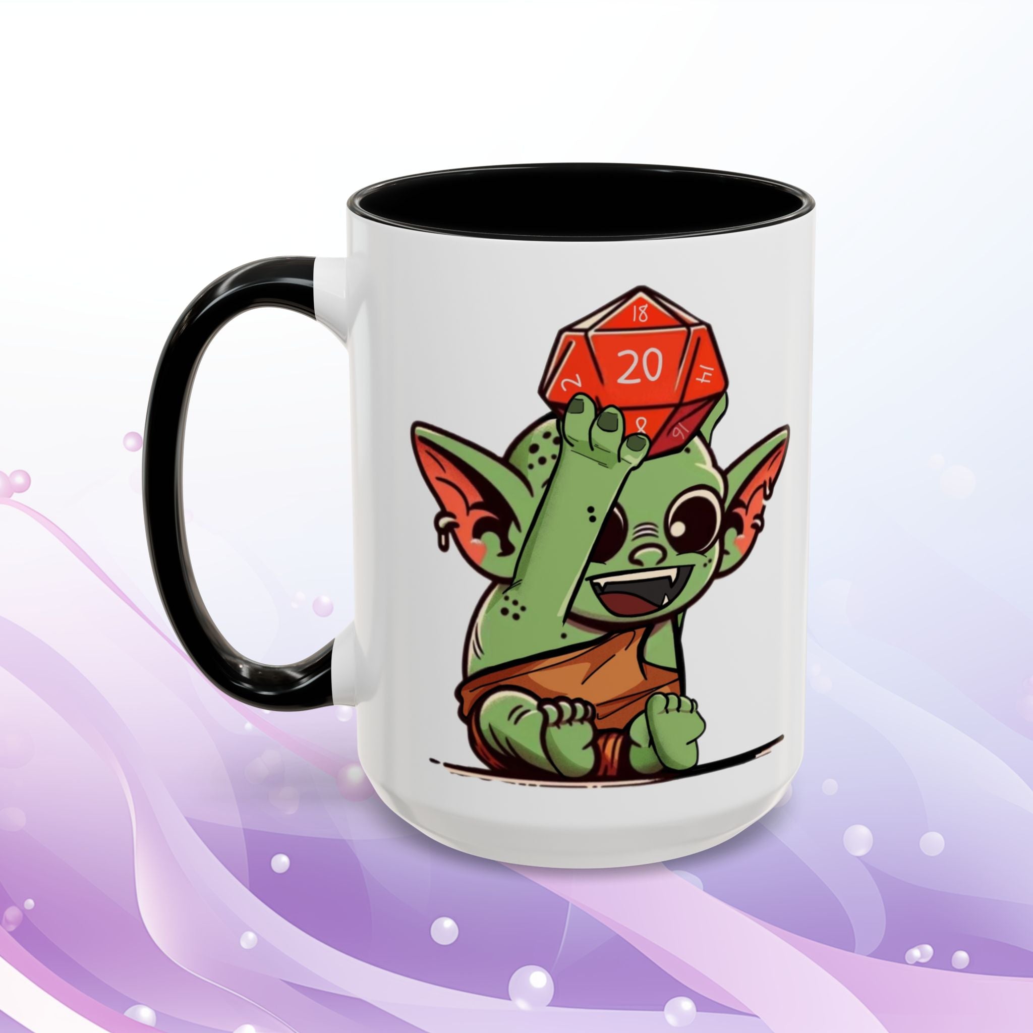 Dice Goblin D20 & D1 Coffee Mug — Gamer RPG Dice Accent Mug (11/15oz)