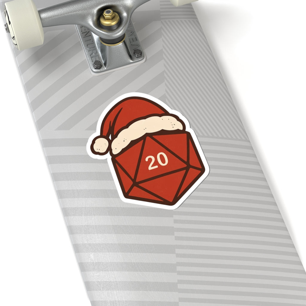 Christmas D20 Sticker — Santa Hat Critical Hit Sticker for Gamers