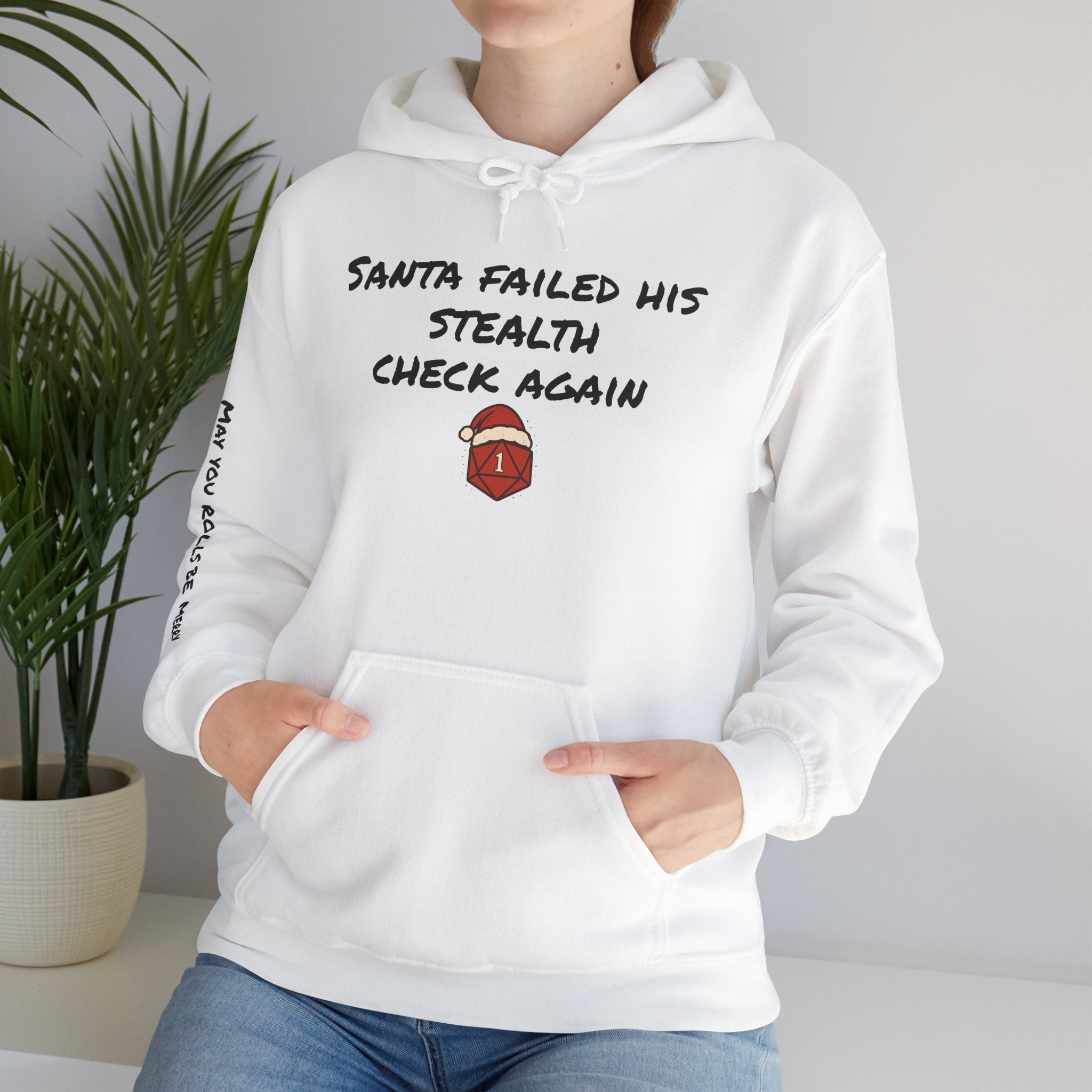 D20 Santa Failed His Stealth Check Hoodie, Funny Christmas Gaming Sweatshirt, May Your Rolls Be Merry, Unisex Hooded Jumper, Santa Hat