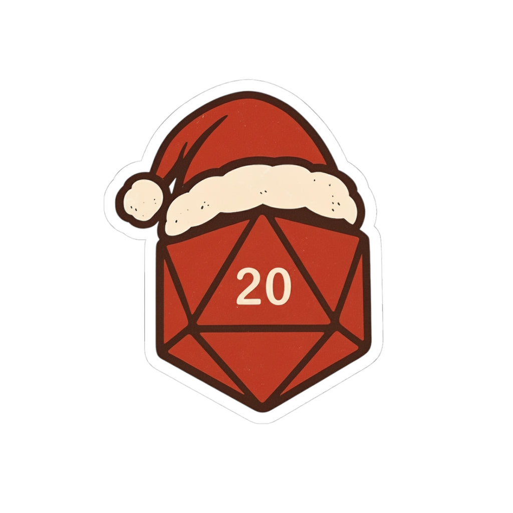 Christmas D20 Sticker — Santa Hat Critical Hit Sticker for Gamers