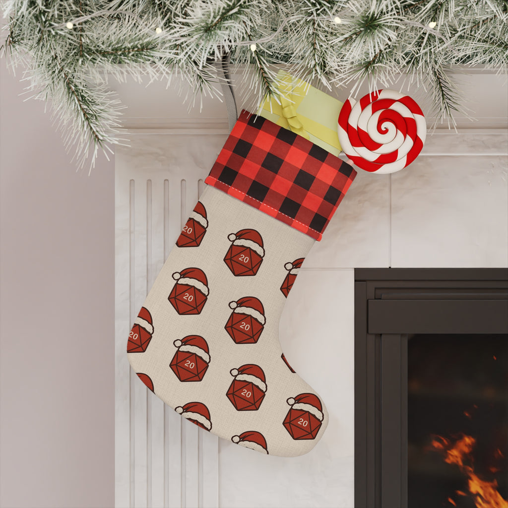 Santa Hat D20 Pattern Christmas Stocking | Plaid Cuff Holiday Stocking