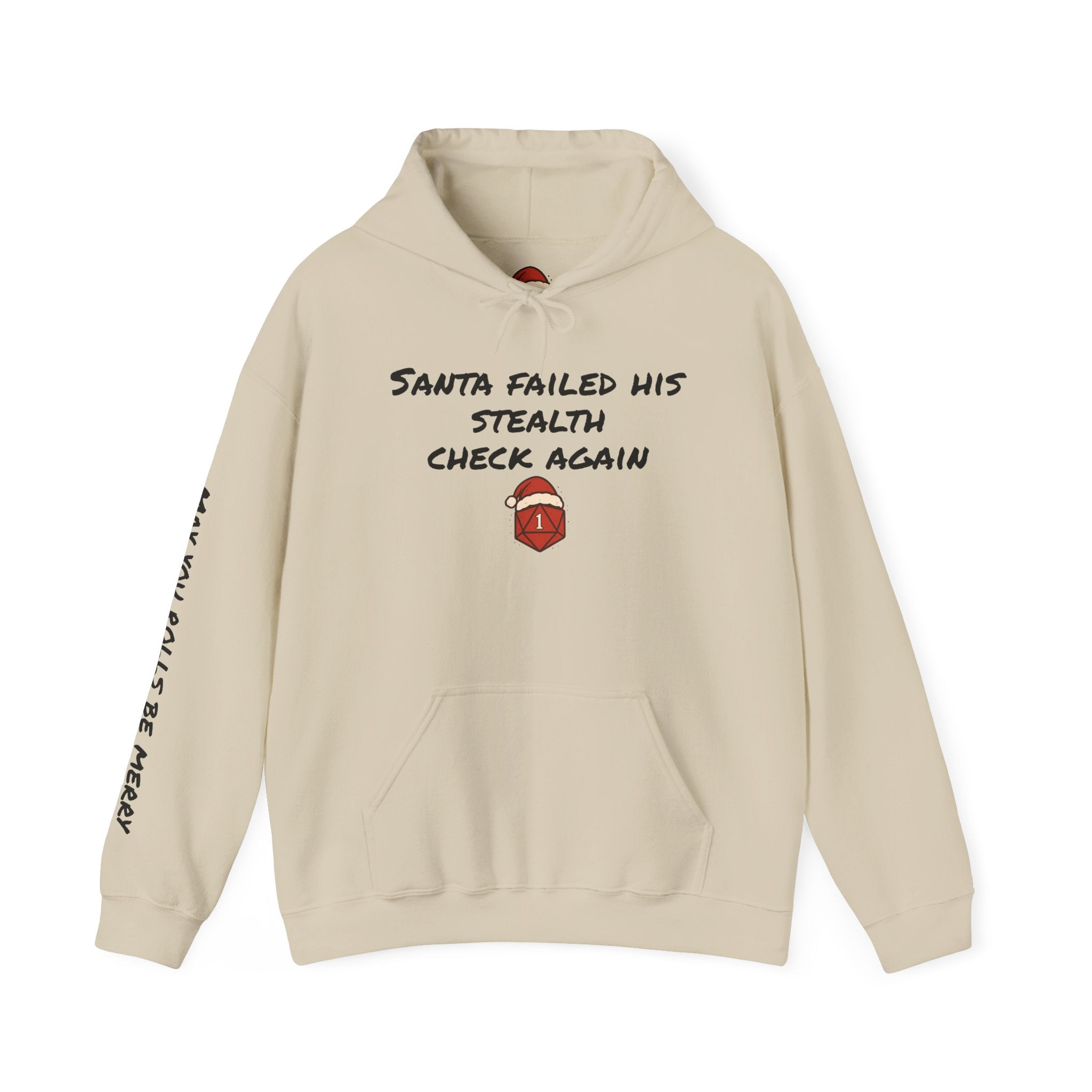 D20 Santa Failed His Stealth Check Hoodie, Funny Christmas Gaming Sweatshirt, May Your Rolls Be Merry, Unisex Hooded Jumper, Santa Hat