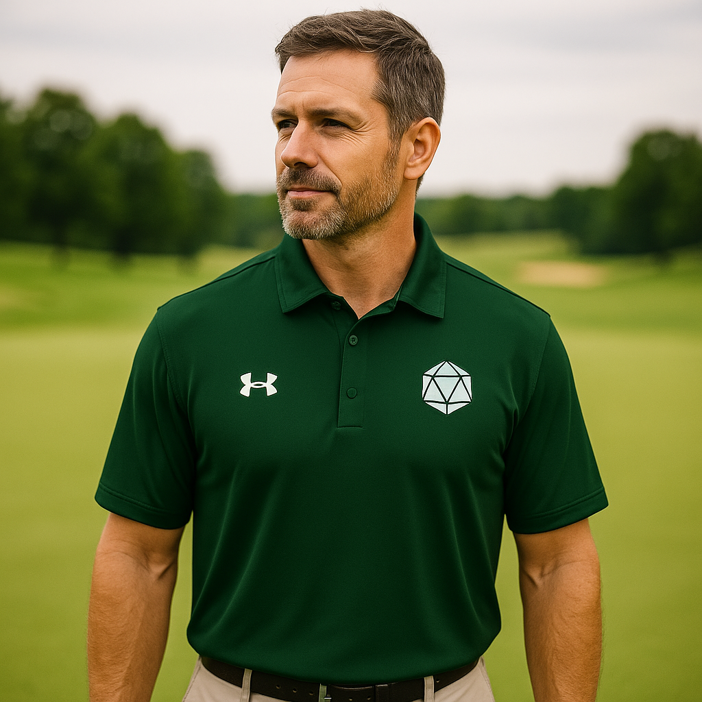 Under Armour D20 Embroidered Polo - DnD Golf Shirt - Dungeon Master Gift -Geek Work Polo - Dice Embroidery Shirt