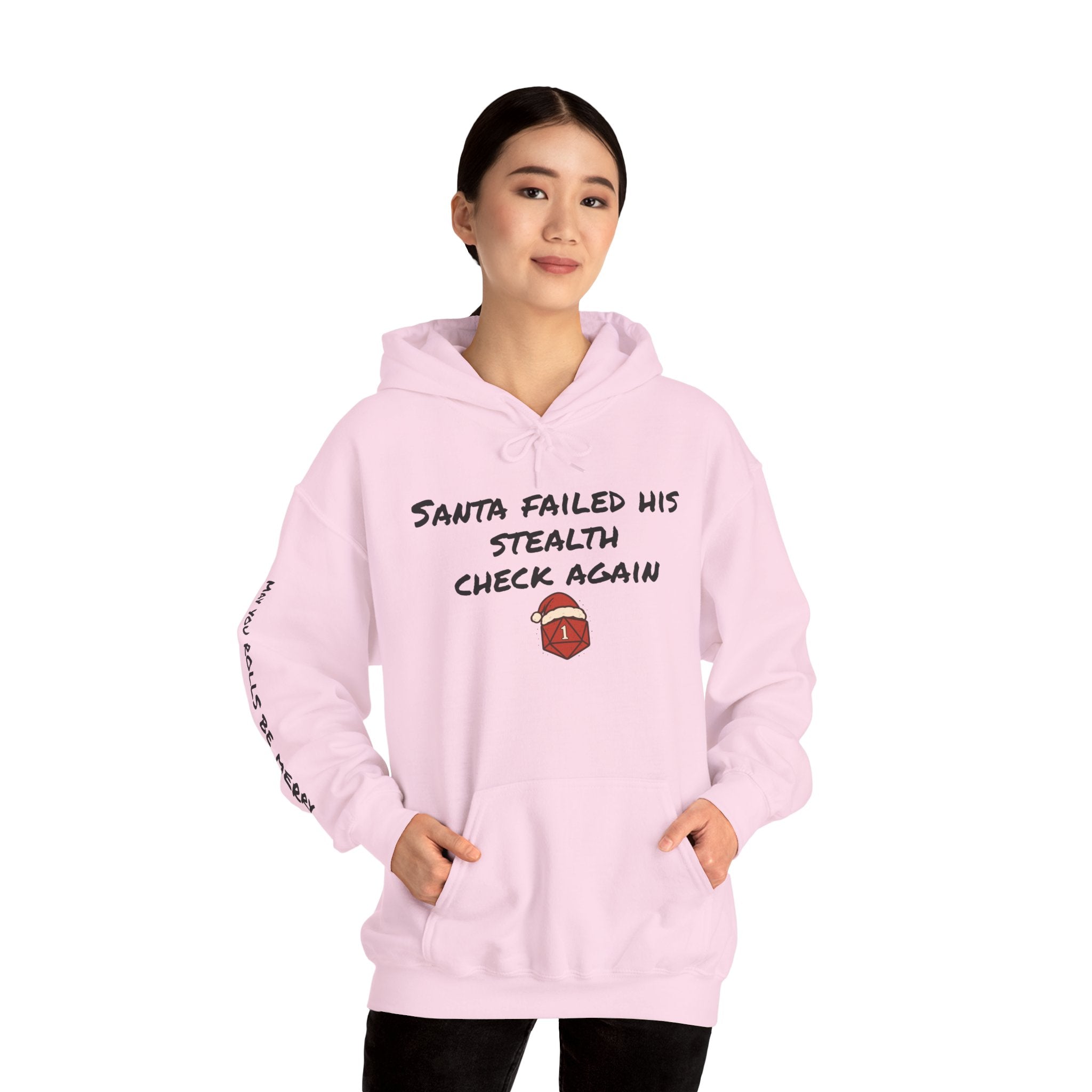 D20 Santa Failed His Stealth Check Hoodie, Funny Christmas Gaming Sweatshirt, May Your Rolls Be Merry, Unisex Hooded Jumper, Santa Hat