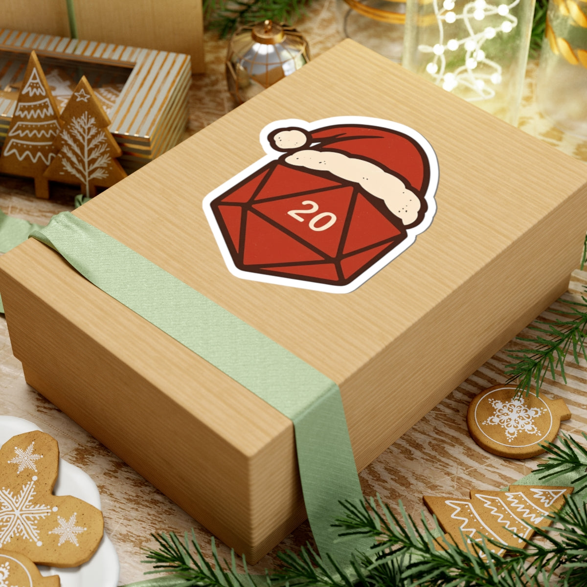 Christmas D20 Sticker — Santa Hat Critical Hit Sticker for Gamers